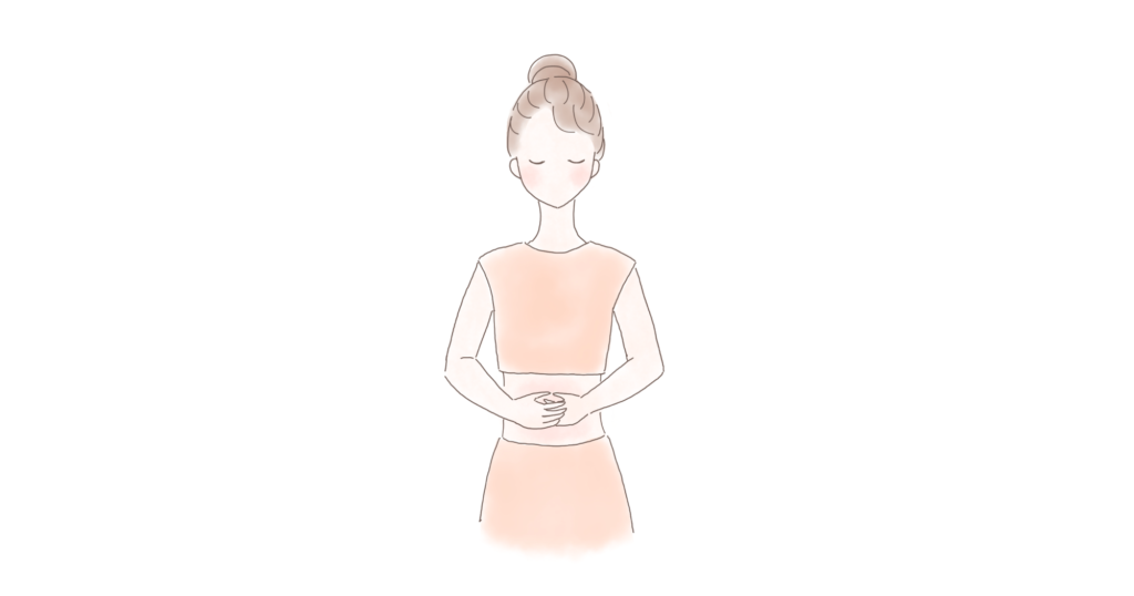自分のお腹に手を当てがう女性のイラスト